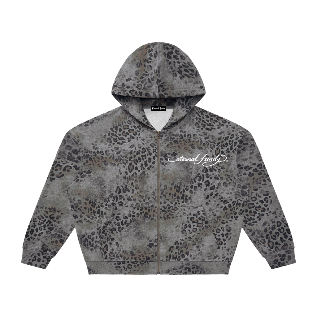 EF Hardy Vintage Wash Leopard Full Zip Hoodie