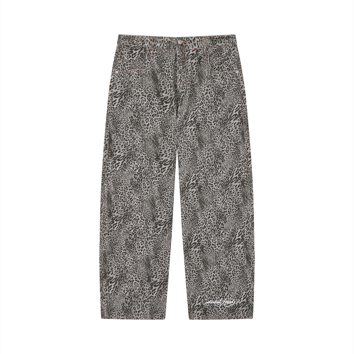 EF Hardy Vintage Wash Leopard Wide Leg Jeans
