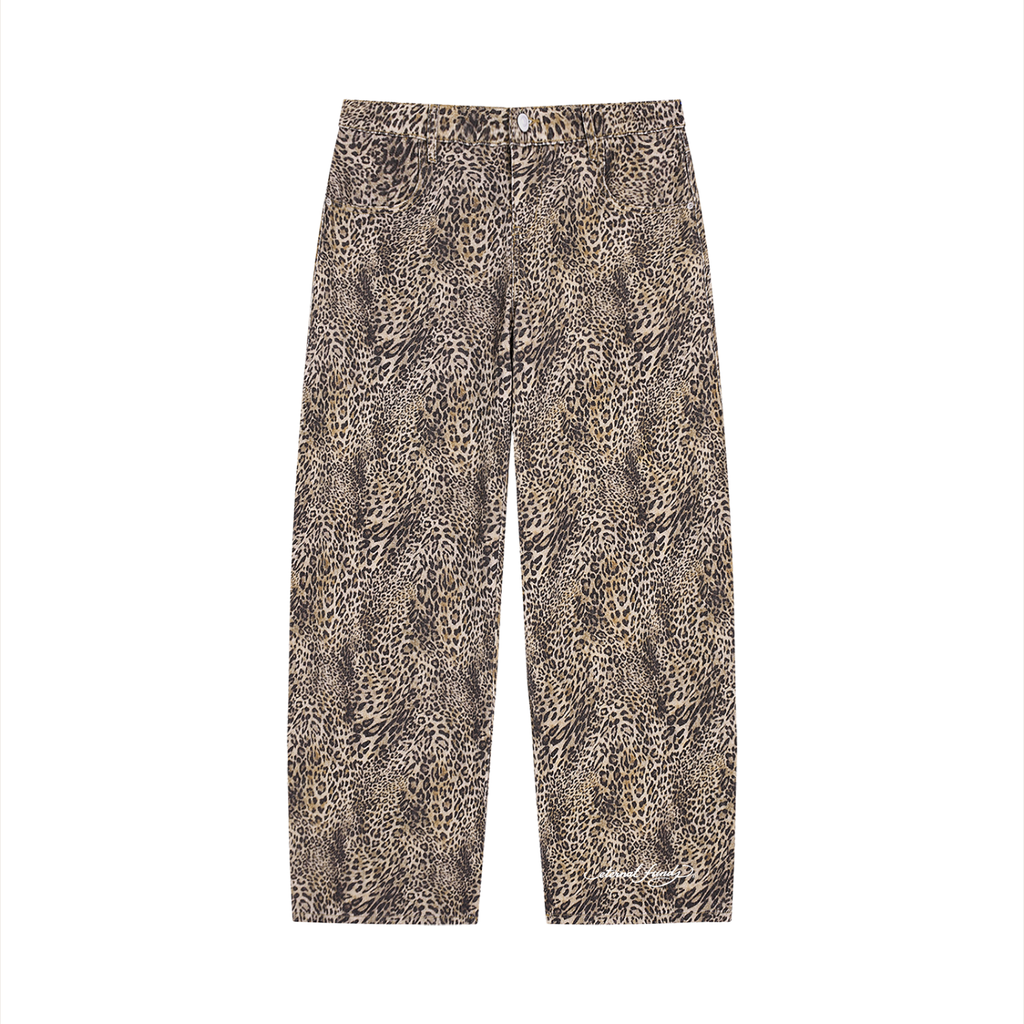 EF Hardy Vintage Wash Leopard Wide Leg Jeans