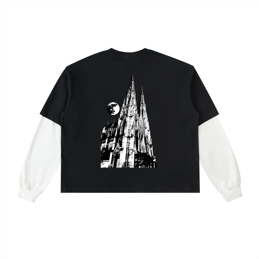 738 Layered Contrast Sleeve Cotton T-Shirt
