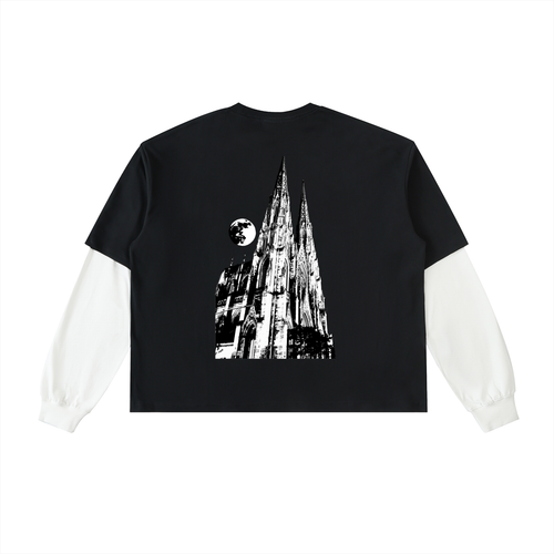 738 Layered Contrast Sleeve Cotton T-Shirt