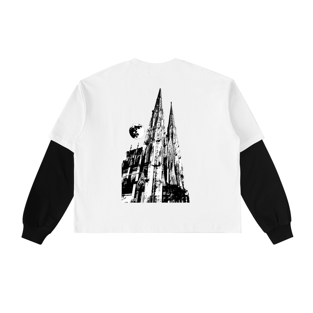 738 Layered Contrast Sleeve Cotton T-Shirt
