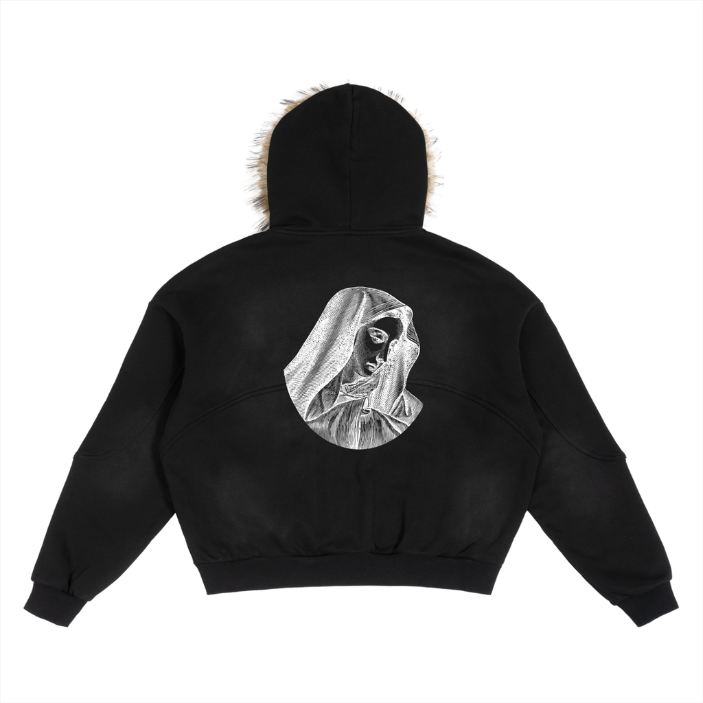 Sun Fade Boxy Detachable Fur Hoodie